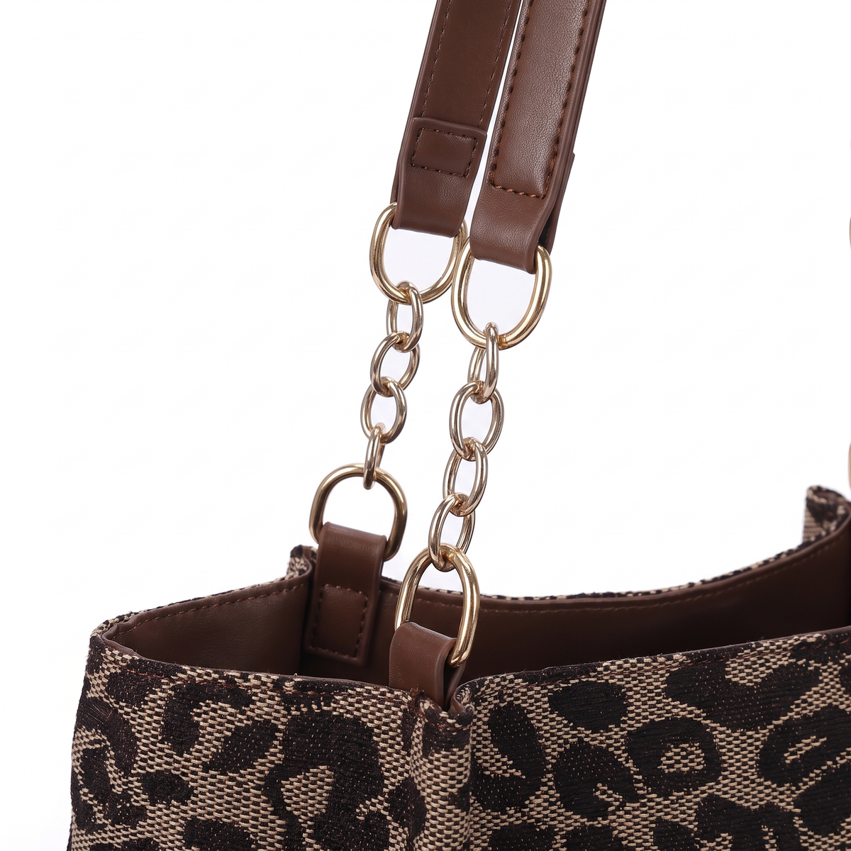 Women's Jacquard Chain Handle Tote Bag, hardware close-up