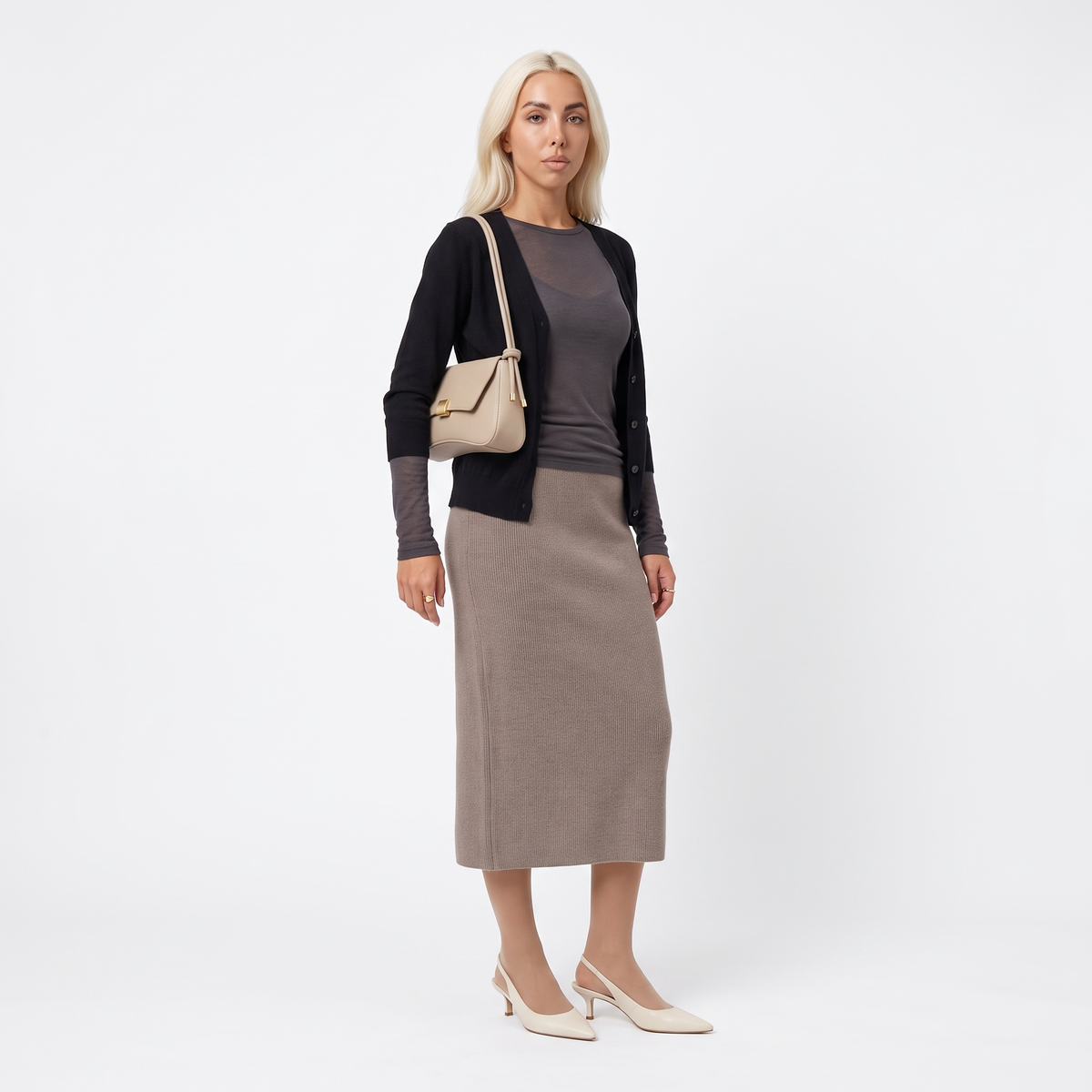 Women's Knotted Strap Faux Leather Baguette Bag, worn by a model