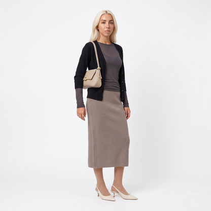 Women's Knotted Strap Faux Leather Baguette Bag, worn by a model