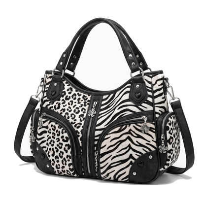 Women's Leopard Print Hobo Bag, three-quarter view
