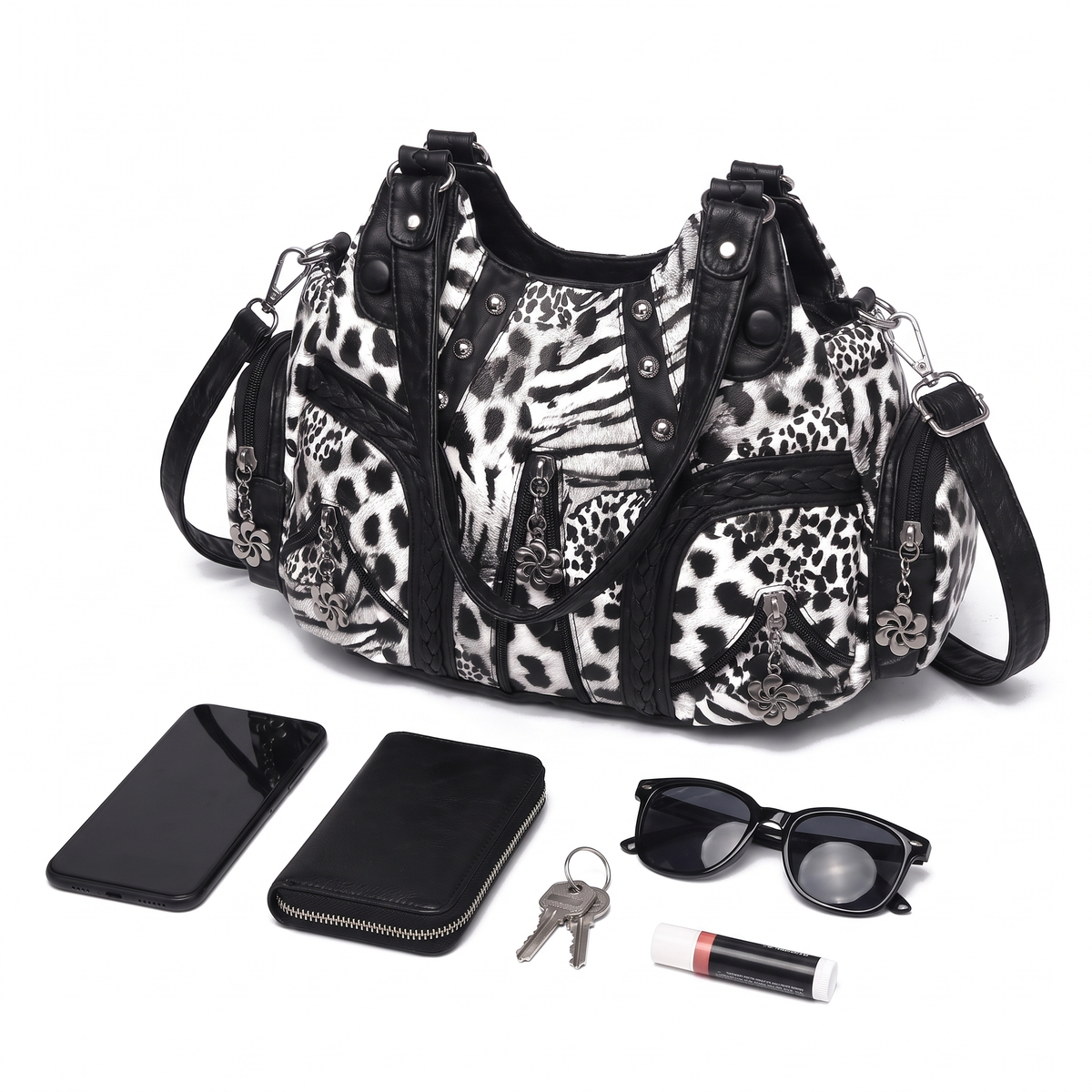 Women's Leopard Print Hobo Bag, what fits inside