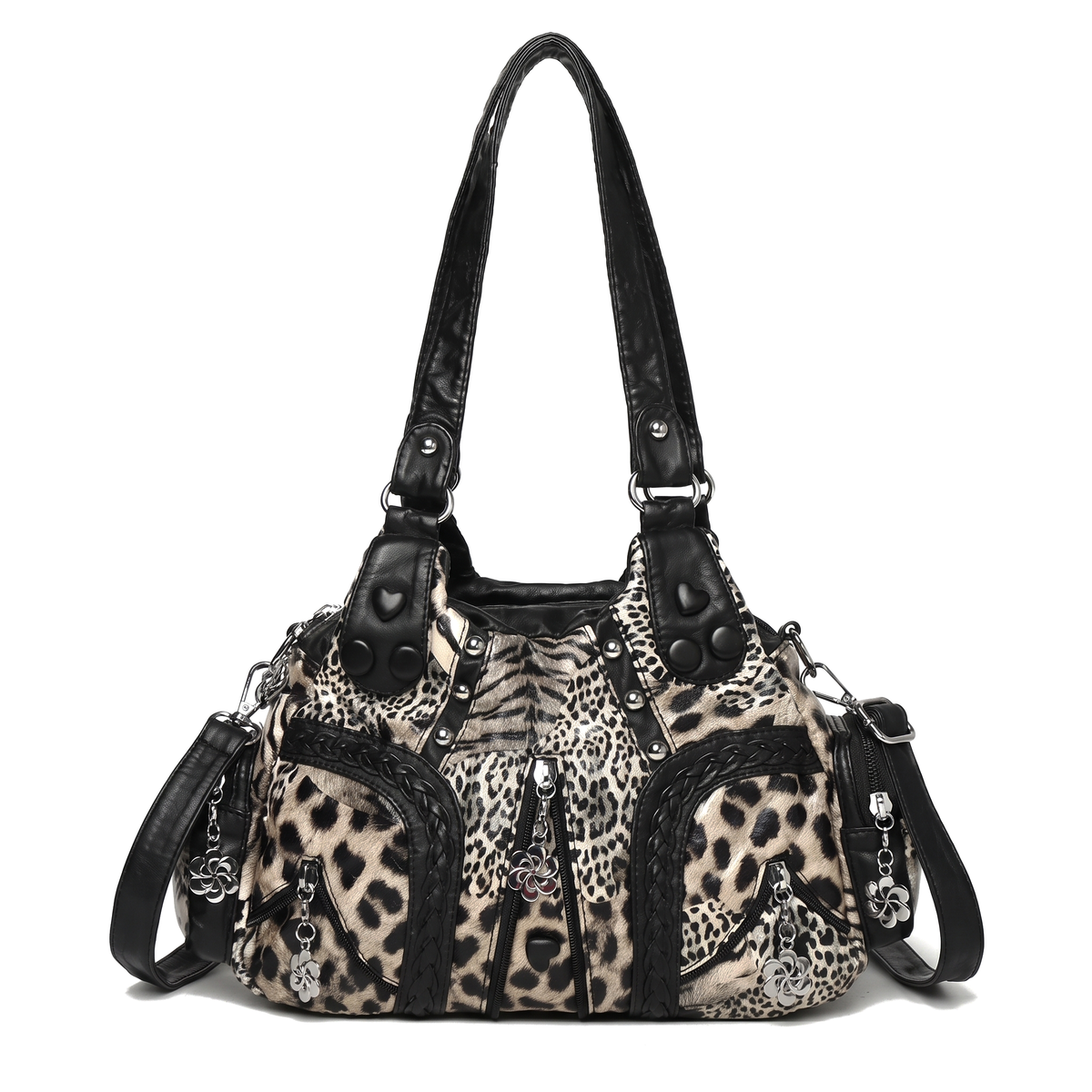 Women's Leopard Print Hobo Bag in Beige Leopard