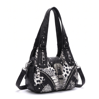 Women's Leopard Print Hobo Bag, three-quarter view