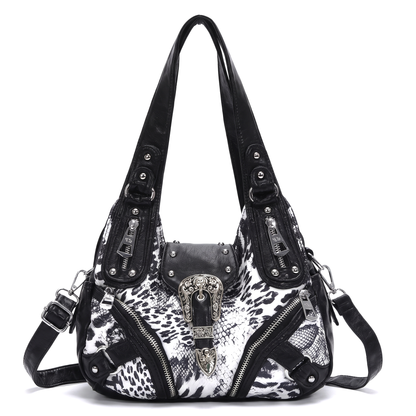 Women's Leopard Print Hobo Bag in Black and White Zebra
