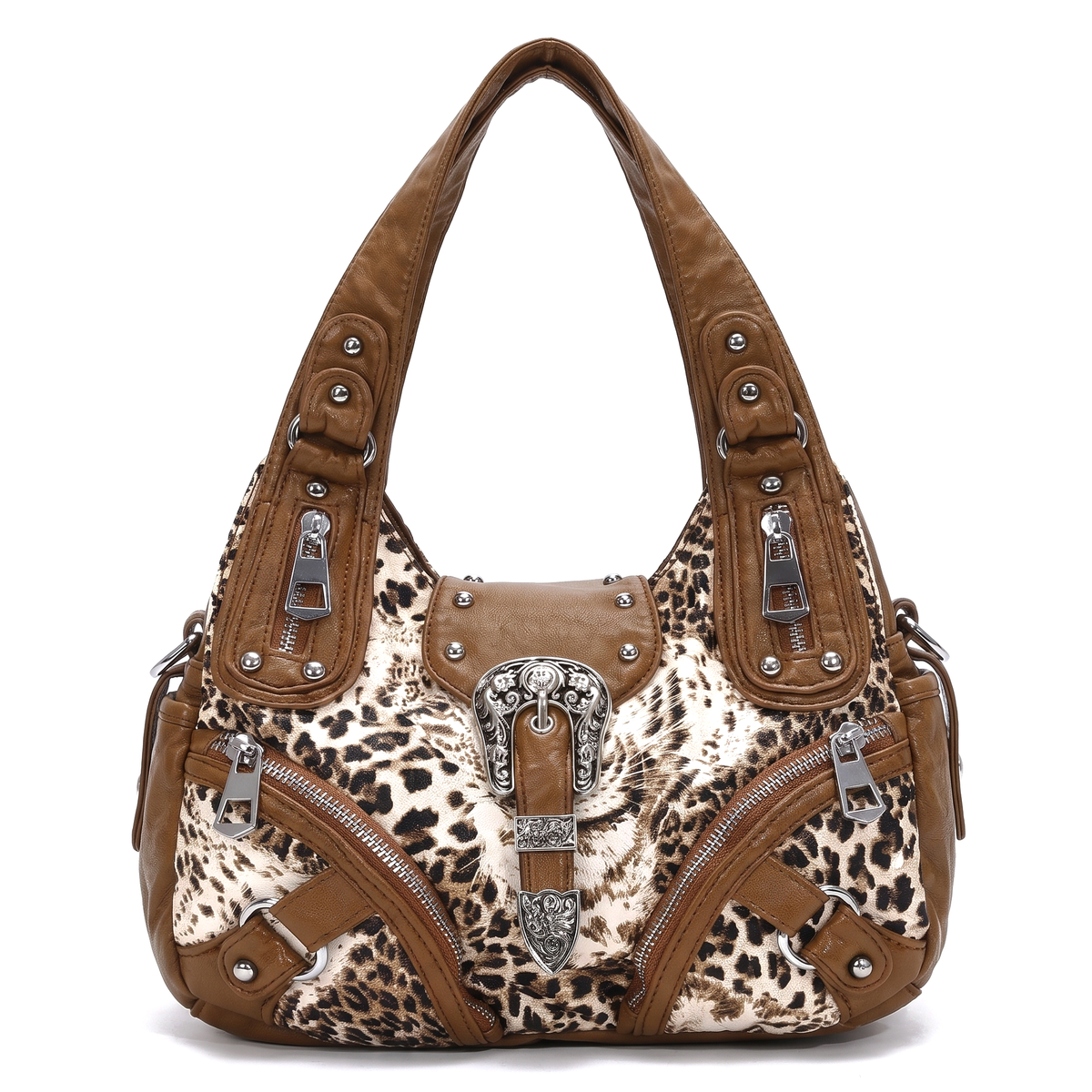 Women's Leopard Print Hobo Bag in Camel Leopard