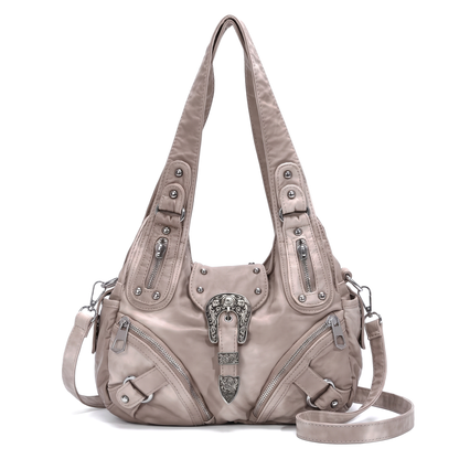 Women's Leopard Print Hobo Bag in Taupe