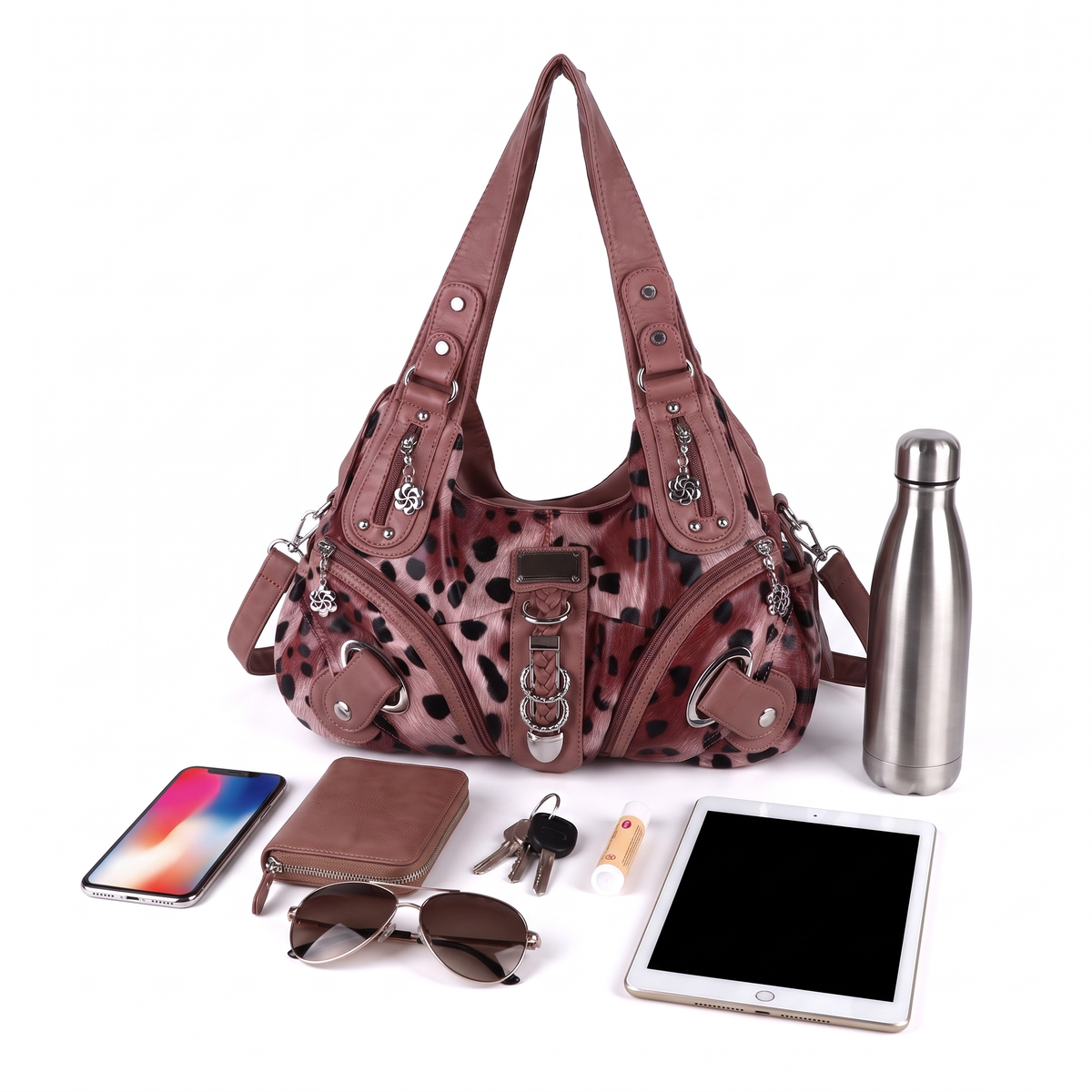 Women's Leopard Print Hobo Bag, what fits inside