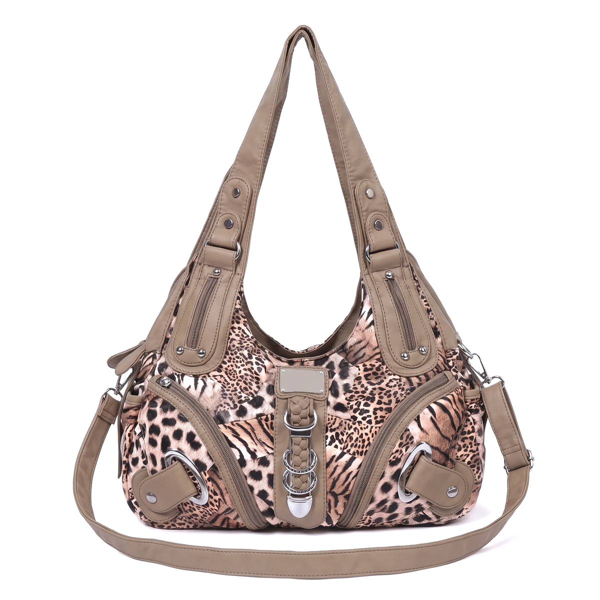 Women's Leopard Print Hobo Bag in Beige Leopard