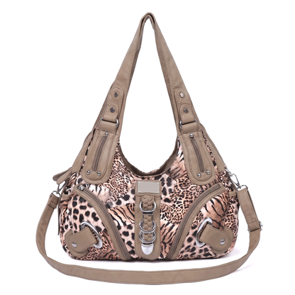 Women's Leopard Print Hobo Bag in Beige Leopard