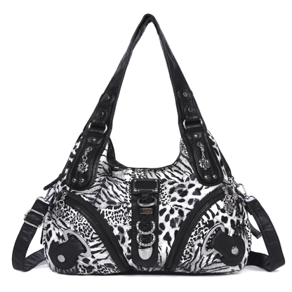 Women's Leopard Print Hobo Bag in Black and White Leopard