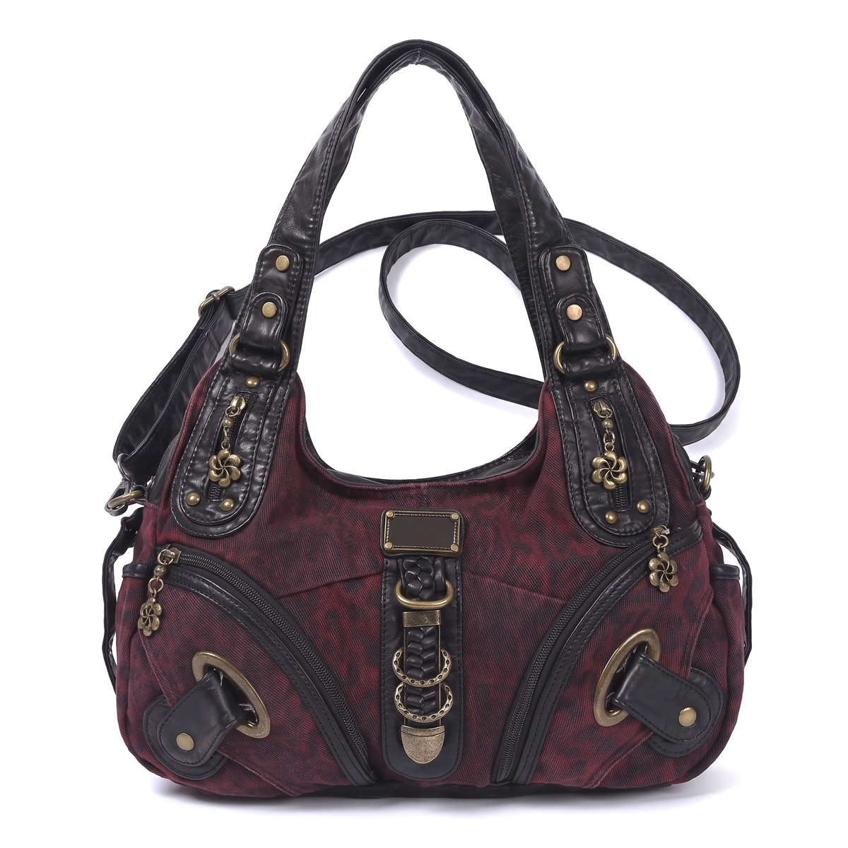 Women's Leopard Print Hobo Bag in Burgundy Denim