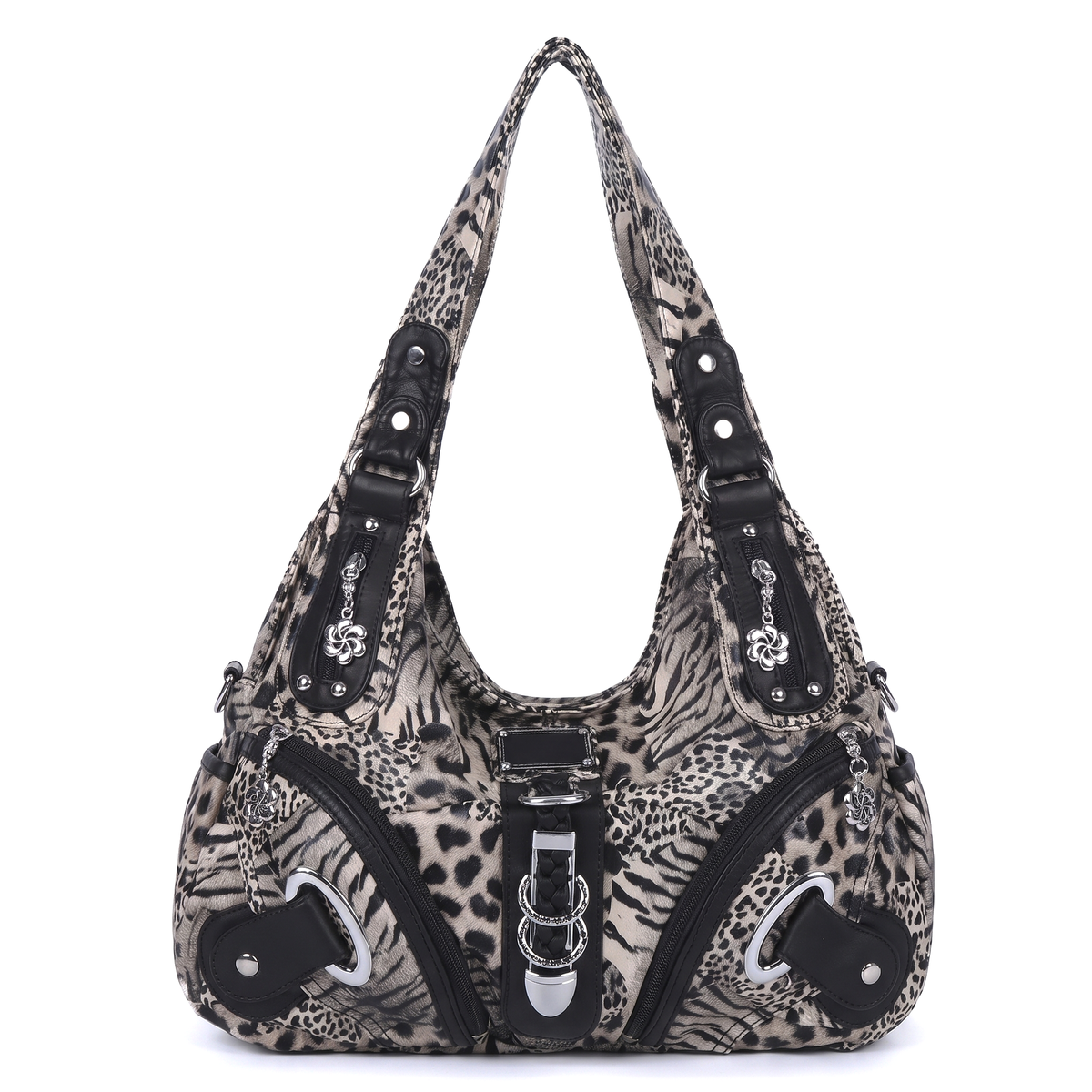 Women's Leopard Print Hobo Bag in Grey Leopard