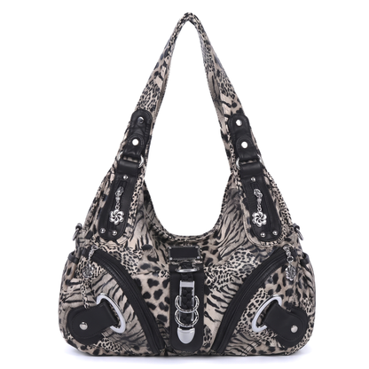 Women's Leopard Print Hobo Bag in Grey Leopard