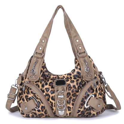 Women's Leopard Print Hobo Bag in Tan Leopard