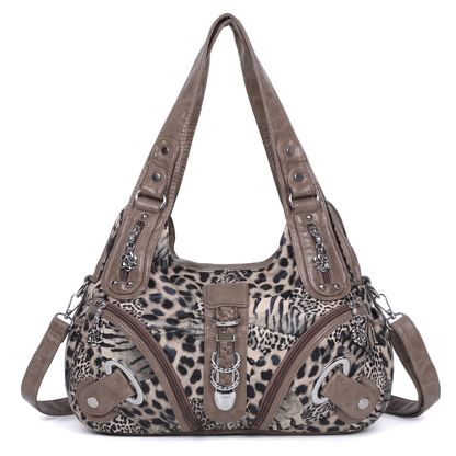 Women's Leopard Print Hobo Bag in Taupe Leopard