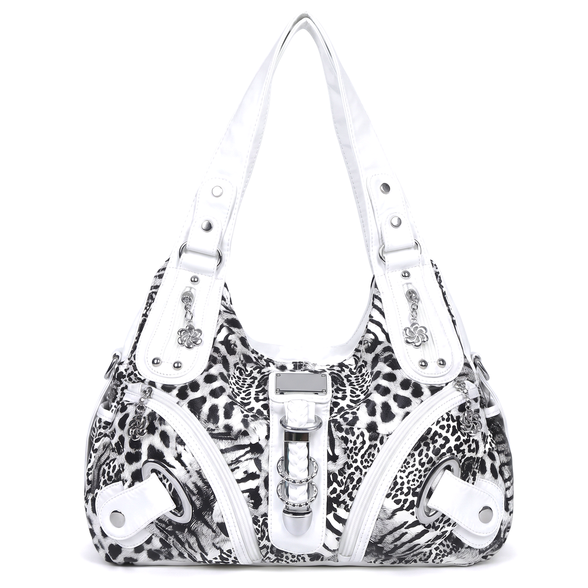 Women's Leopard Print Hobo Bag in White Leopard