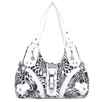 Women's Leopard Print Hobo Bag in White Leopard