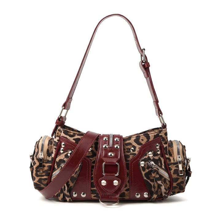 Women's Leopard Print Studded Shoulder Bag, front view