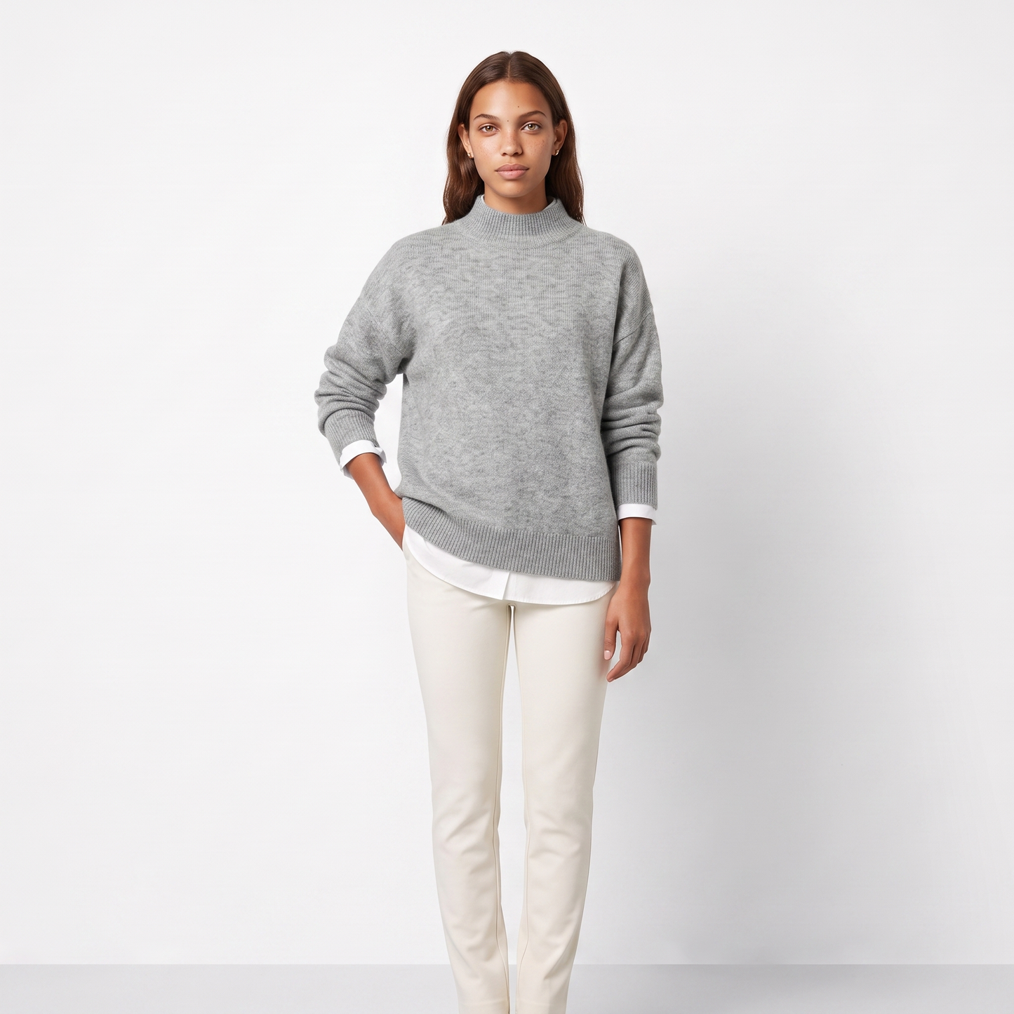 Sunoire womens loose fit cashmere sweater colorway gray front crop 01