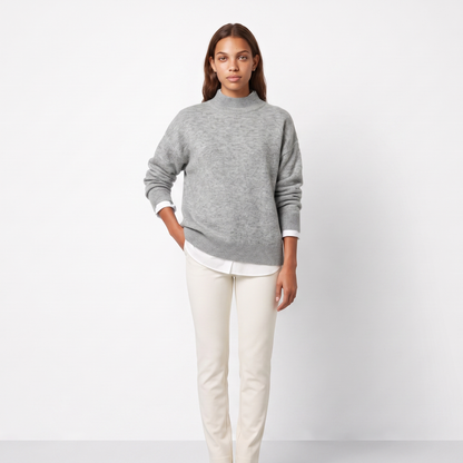 Sunoire womens loose fit cashmere sweater colorway gray front crop 01