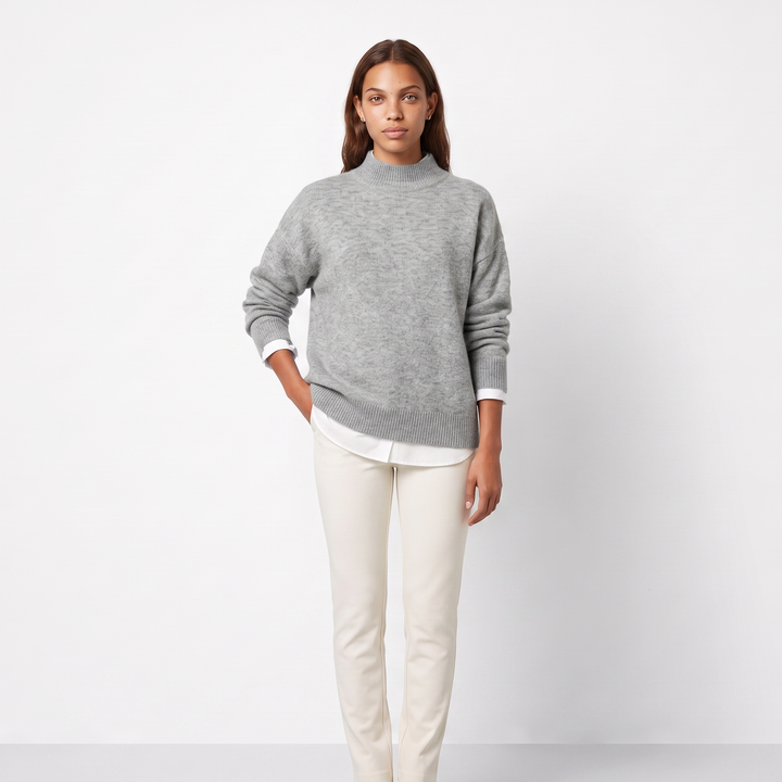 Sunoire womens loose fit cashmere sweater colorway gray front crop 01