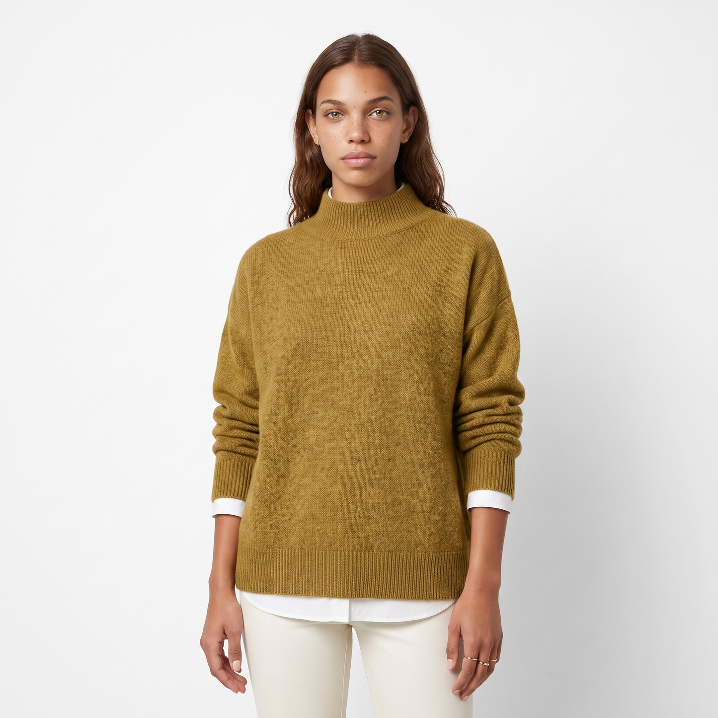 Sunoire womens loose fit cashmere sweater colorway khaki front crop 01