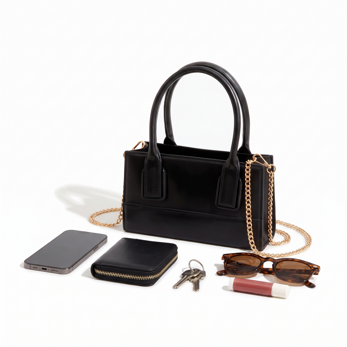 Women's Matte Faux Leather Mini Top Handle Bag, what fits inside