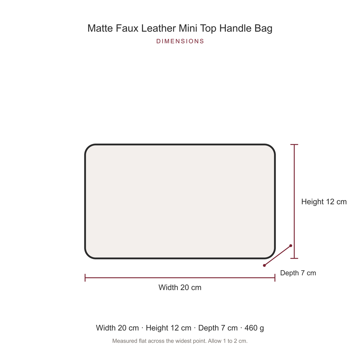 Women's Matte Faux Leather Mini Top Handle Bag, dimensions