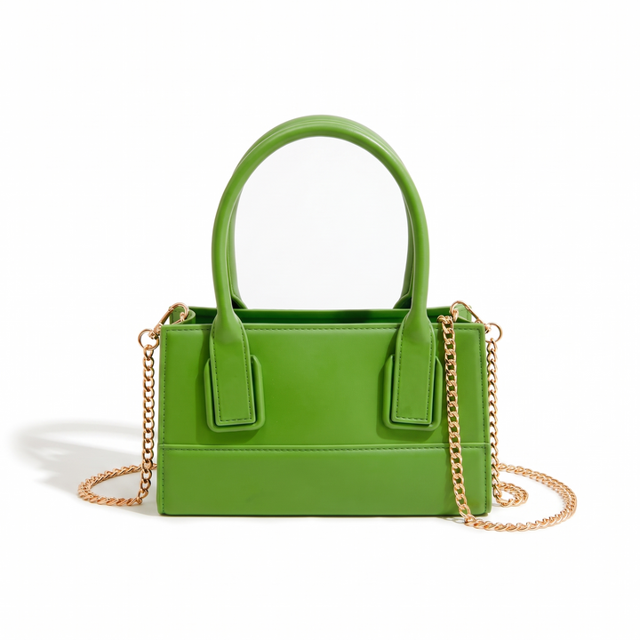 Women's Matte Faux Leather Mini Top Handle Bag, Black Chain Strap Box Bag — Green