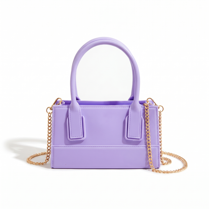 Women's Matte Faux Leather Mini Top Handle Bag, Black Chain Strap Box Bag — Lavender