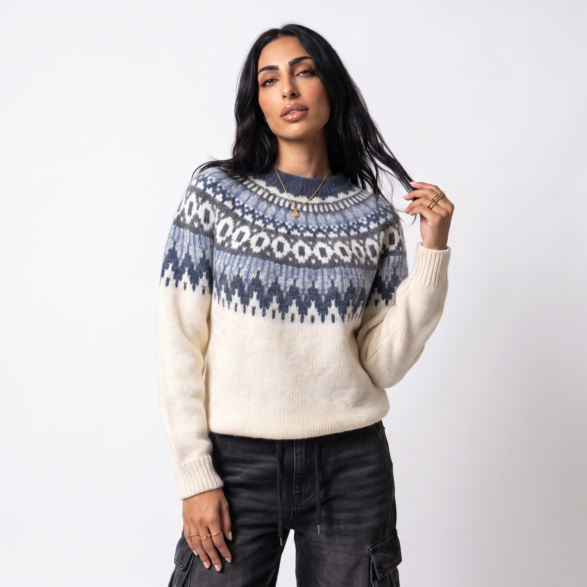 Sunoire Nordic Fair Isle Knit Sweater top front crop