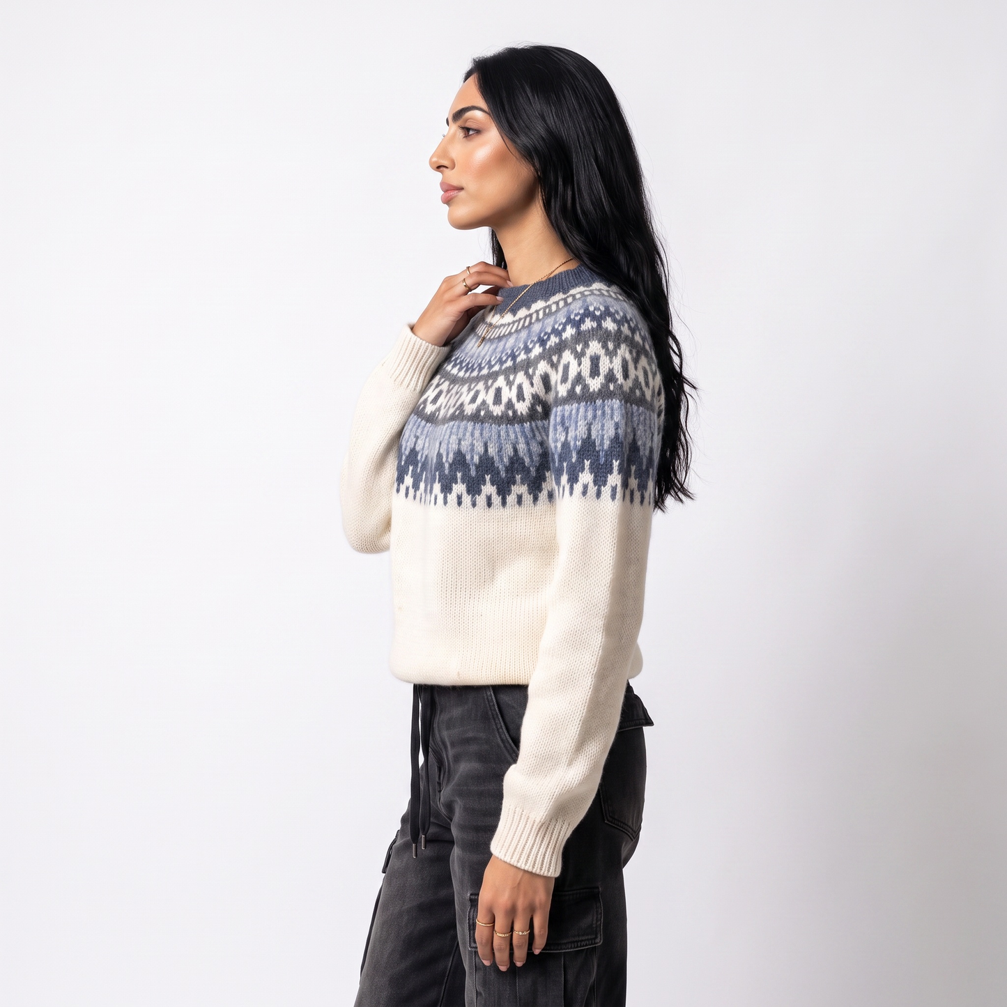 Sunoire Nordic Fair Isle Knit Sweater top side crop