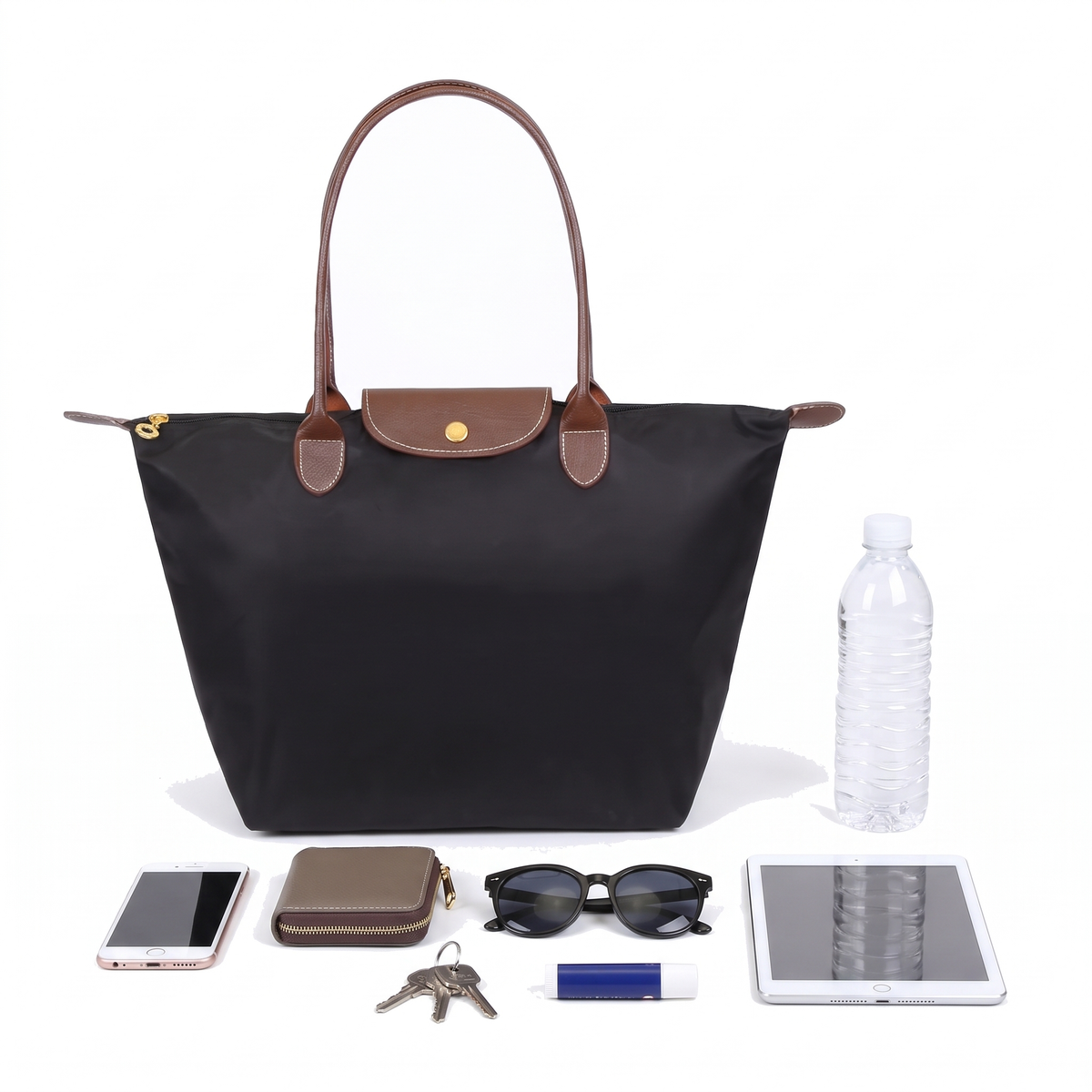 Women's Nylon Tote Bag with Faux Leather Trim, what fits inside