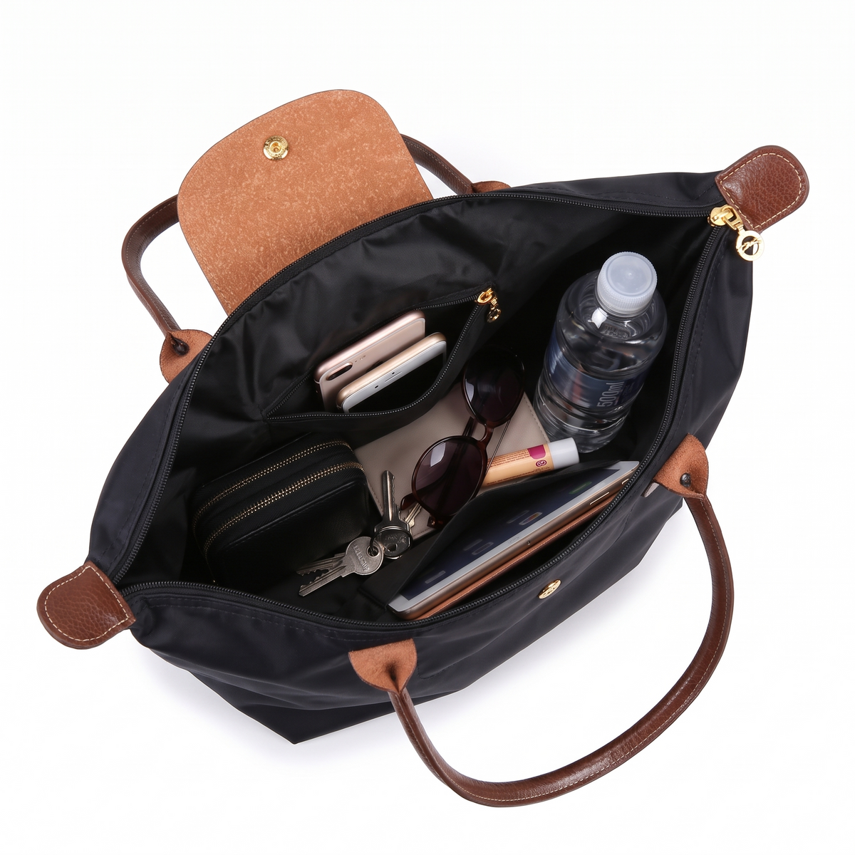 Women's Nylon Tote Bag with Faux Leather Trim, interior