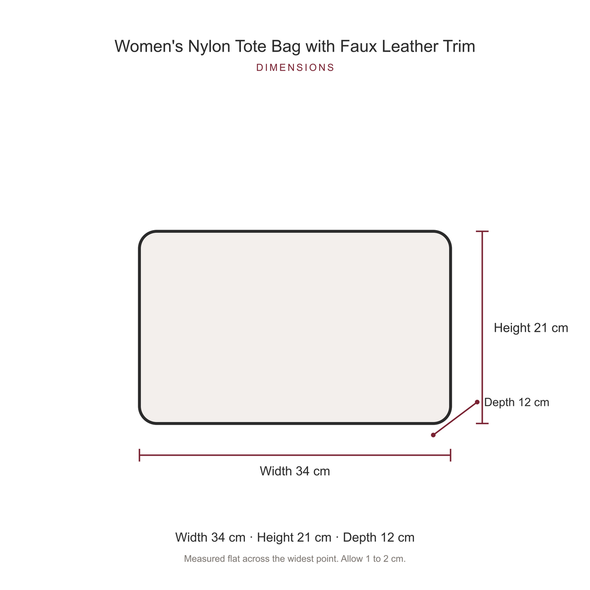 Women's Nylon Tote Bag with Faux Leather Trim, dimensions