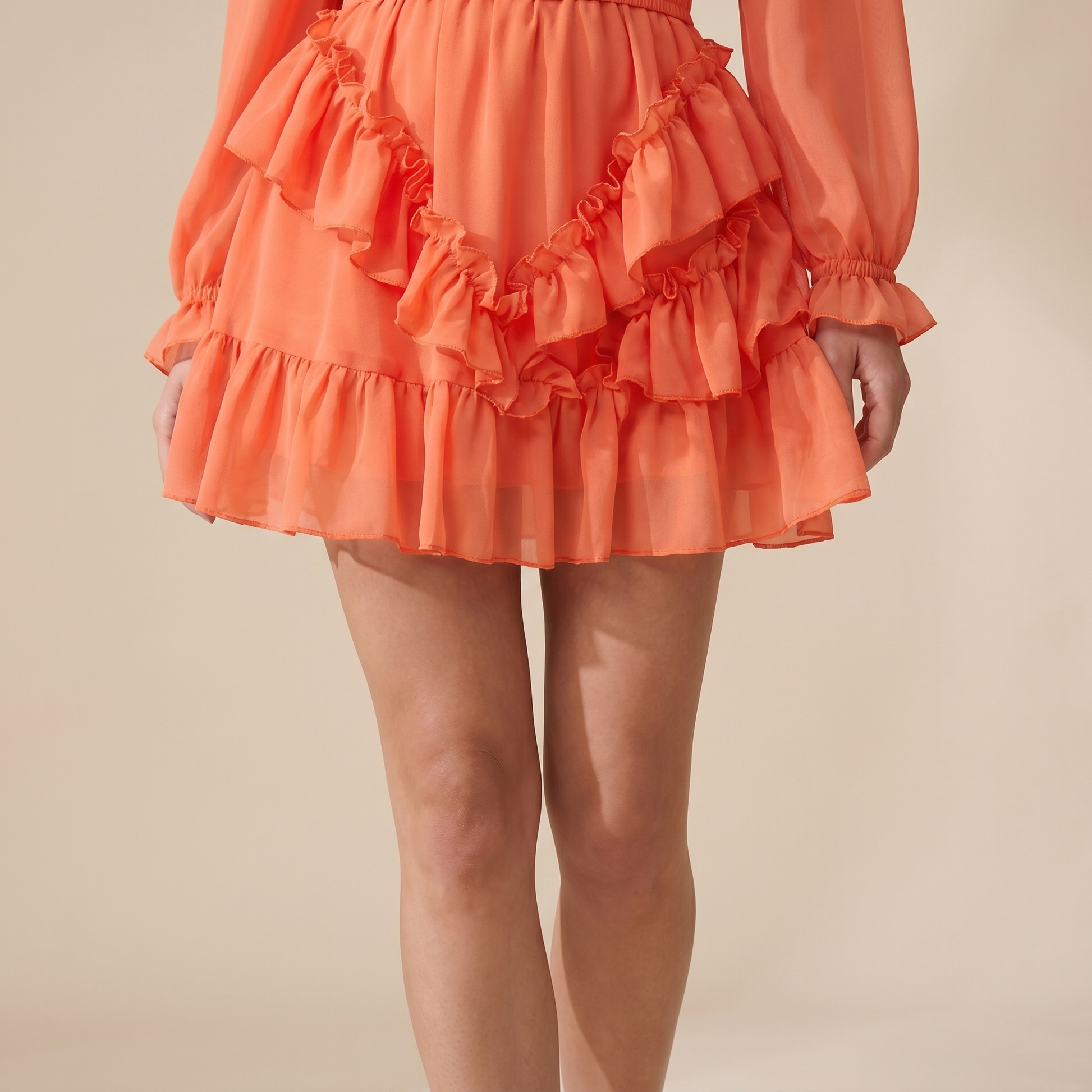 Sunoire womens off shoulder frill trim mini a line dress flowy chiffon ruffle hem party dress with belt built in shorts worn detail 01