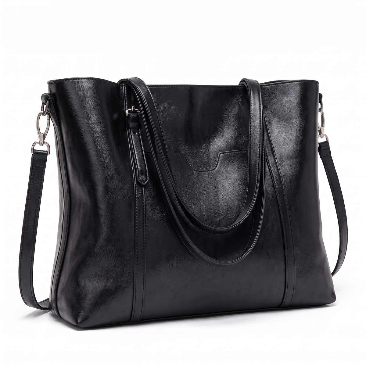 Women's Oiled Faux Leather Tote Bag, three-quarter view