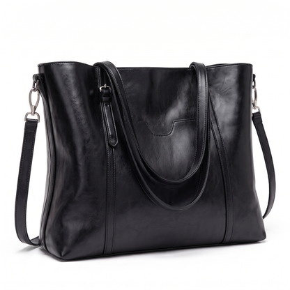 Women's Oiled Faux Leather Tote Bag, three-quarter view
