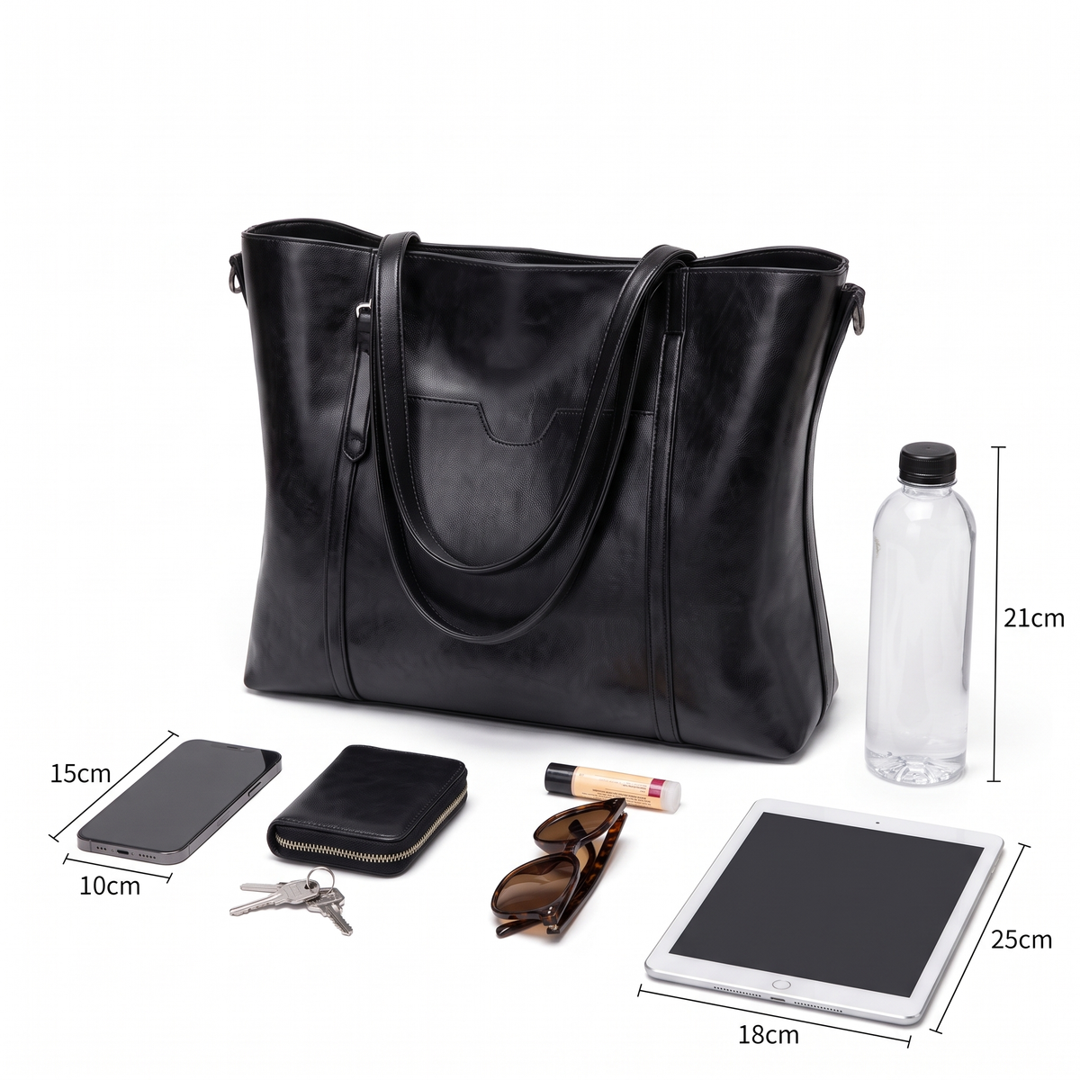 Women's Oiled Faux Leather Tote Bag, what fits inside
