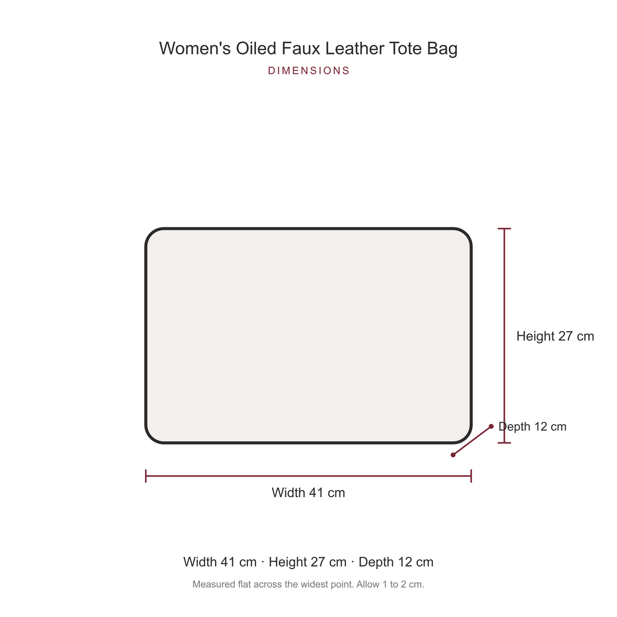 Women's Oiled Faux Leather Tote Bag, dimensions