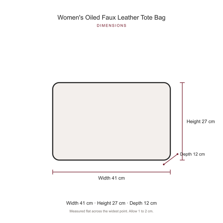 Women's Oiled Faux Leather Tote Bag, dimensions