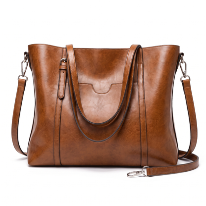 Women's Oiled Faux Leather Tote Bag in Brown