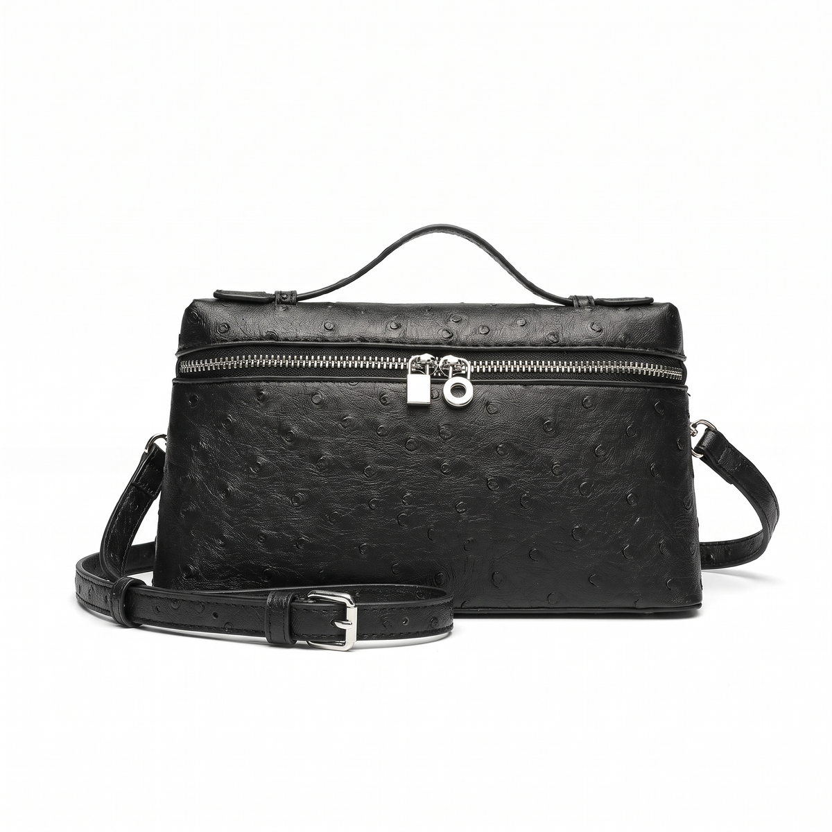 Women's Ostrich Faux Leather Pouch Bag, front view