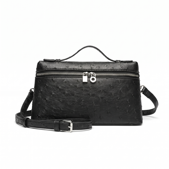 Women's Ostrich Faux Leather Pouch Bag, front view
