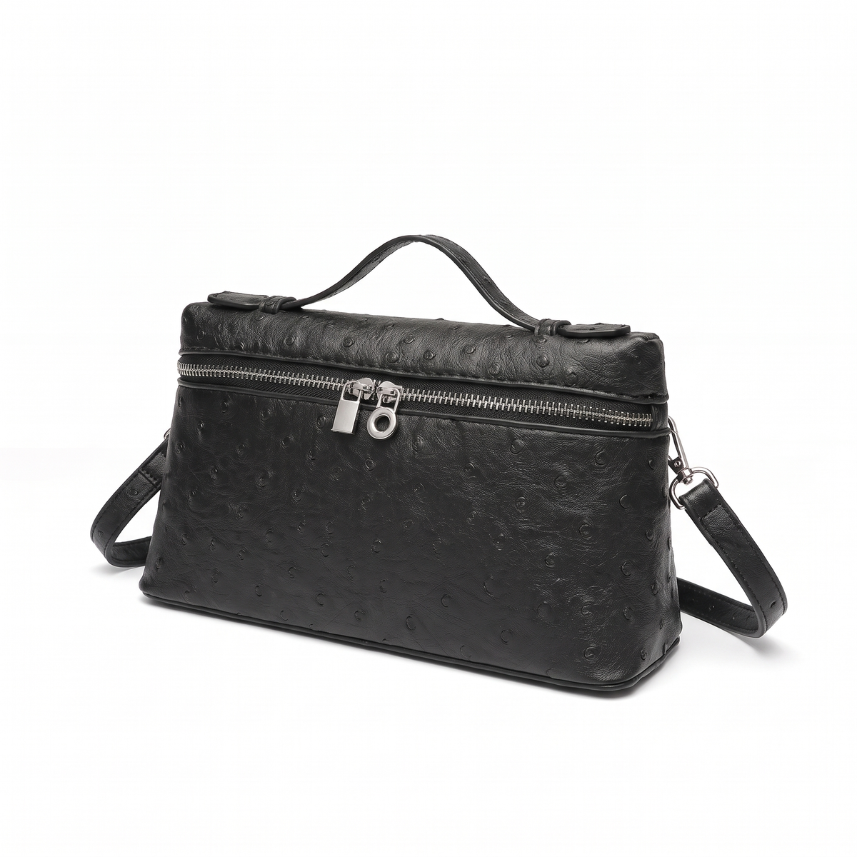 Women's Ostrich Faux Leather Pouch Bag, three-quarter view