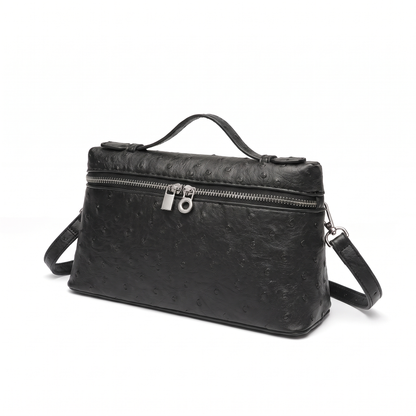 Women's Ostrich Faux Leather Pouch Bag, three-quarter view