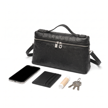 Women's Ostrich Faux Leather Pouch Bag, what fits inside