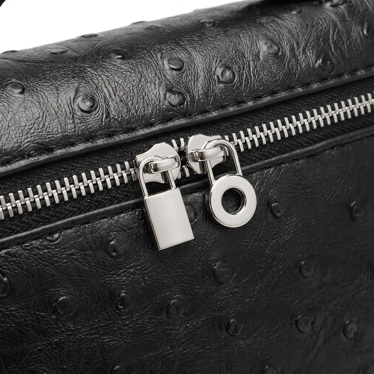 Women's Ostrich Faux Leather Pouch Bag, hardware close-up