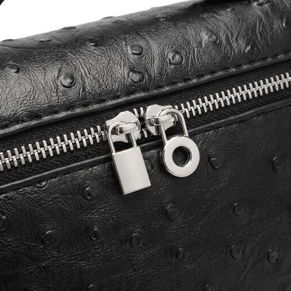Women's Ostrich Faux Leather Pouch Bag, hardware close-up
