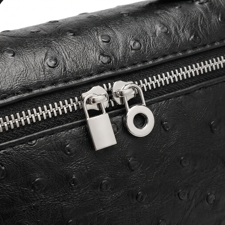 Women's Ostrich Faux Leather Pouch Bag, hardware close-up